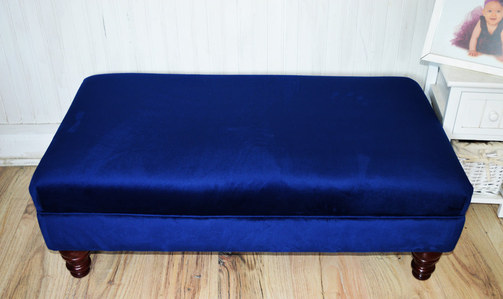 Flat Top Large Footstool in Dark Blue Velvet