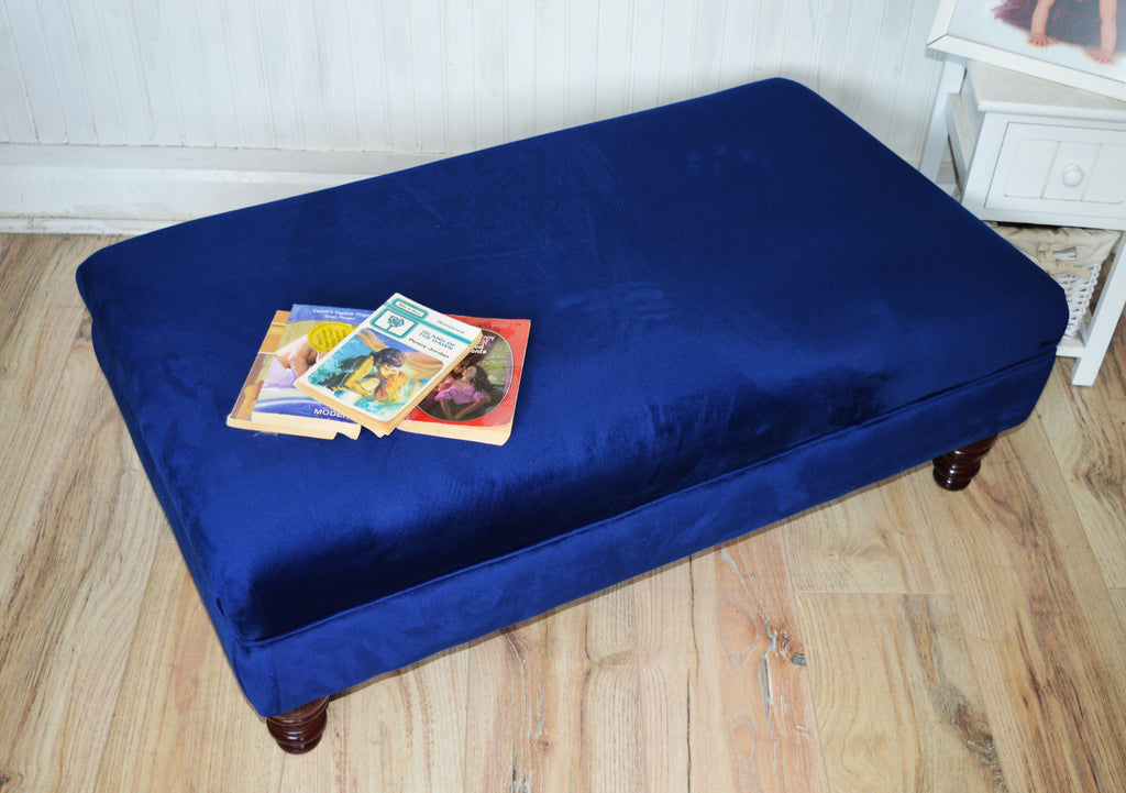 Flat Top Large Footstool in Dark Blue Velvet