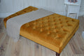Chesterfield Extra Large Deep Buttoned Footstool in Premium Turmeric velvet Fabric With Mahogany Turned Hardwood Legs