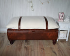 Mayfair Ottoman Footstool With Storage in Ivory Boucle Fabric With Chestnut Faux Leather Base