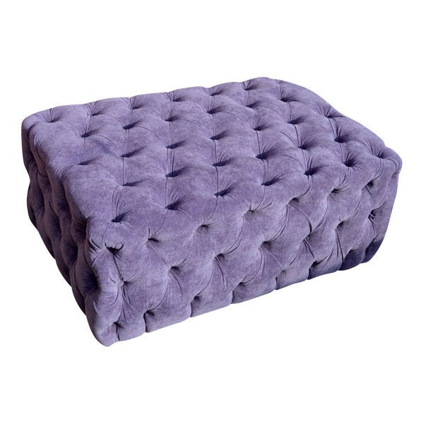 Deep Buttoned All Over Large Footstool Upholstered In Casino Crush Plum Fabric