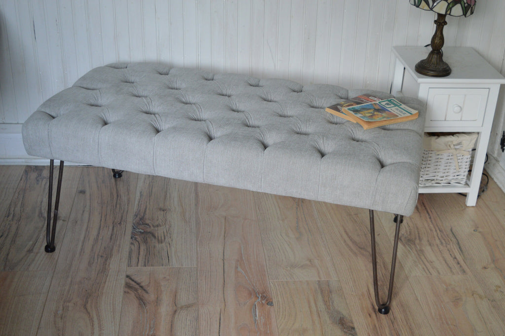 Seating Style Chesterfield Deep Buttoned Footstool in Casino  Silver With Hairpin Legs