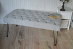 Seating Style Chesterfield Deep Buttoned Footstool in Casino  Silver With Hairpin Legs