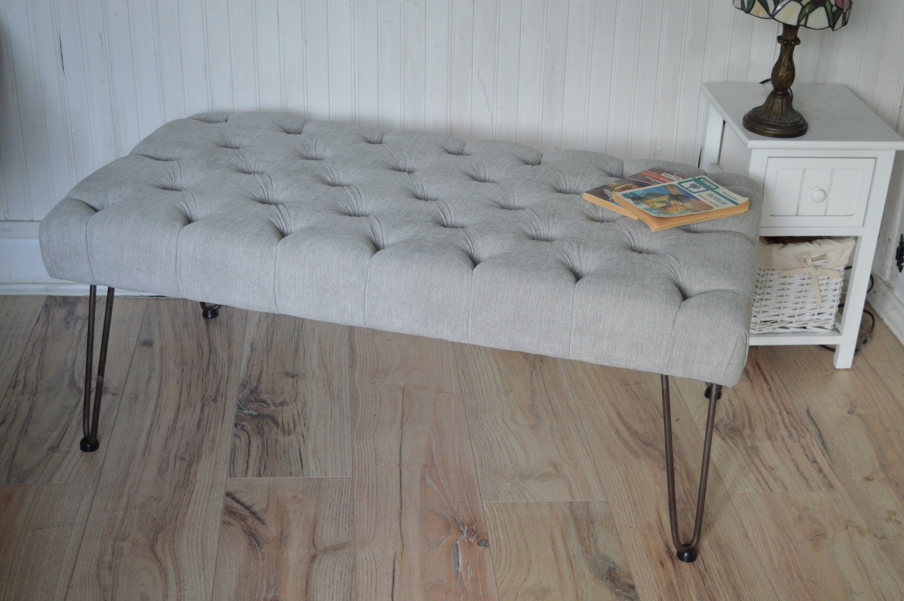 Seating Style Chesterfield Deep Buttoned Footstool in Casino  Silver With Hairpin Legs