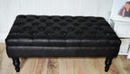 Handmade Antique Black Faux Suede  Chesterfield Footstool  Coffee Table – Footrest – Black Hand Painted Turned Hardwood Legs