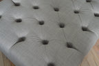 Chesterfield  Deep Buttoned Footstool in Grey Linen Fabric With Mahogany Turned Hardwood Legs