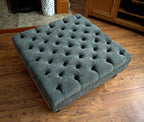 Square Chesterfield Style Deep Buttoned Footstool in Casino Crush Charcoal Grey  Fabric With Turned Hard Wood Legs