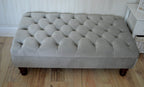 Chesterfield Deep Buttoned Footstool in a Plush Silver Velvet With Mahogany Turned Hard Wood Legs