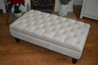 Chesterfield Deep Buttoned Footstool in Casino Crush Cream With Turned Wood Legs