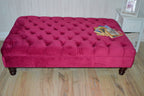 Chesterfield Extra Large Deep Buttoned Footstool in Monaco Wine Velvet  With Turned Hardwood Legs