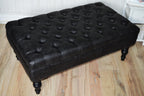 Handmade Antique Black Faux Suede  Chesterfield Footstool  Coffee Table – Footrest – Black Hand Painted Turned Hardwood Legs