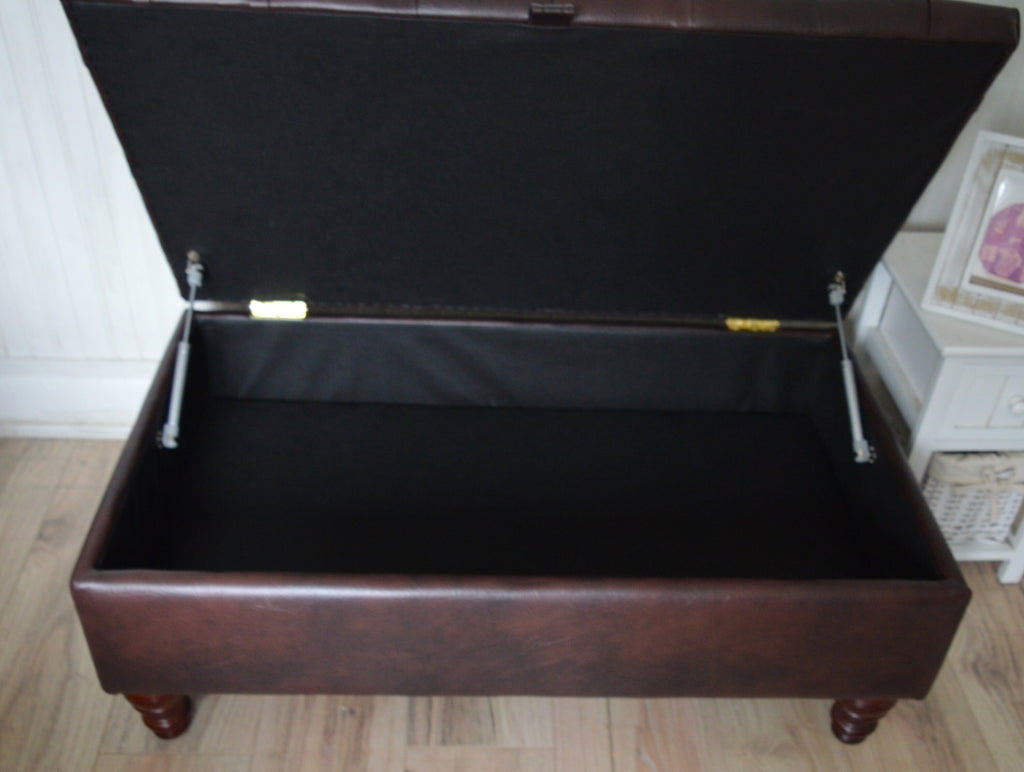 Chesterfield Deep Buttoned  Footstool With Storage in Premium Dark Brown Faux Leather