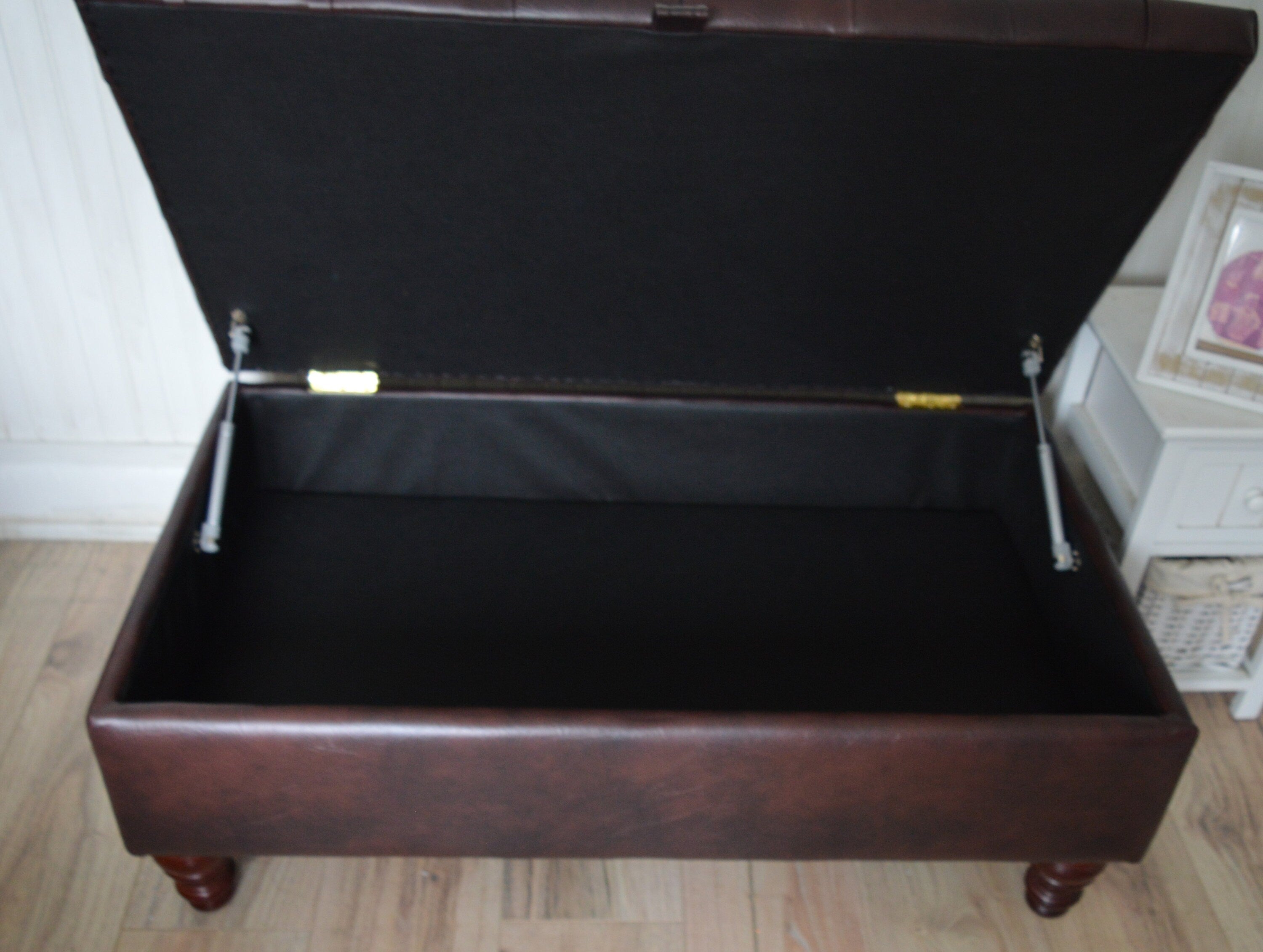 Chesterfield Deep Buttoned  Footstool With Storage in Premium Dark Brown Faux Leather