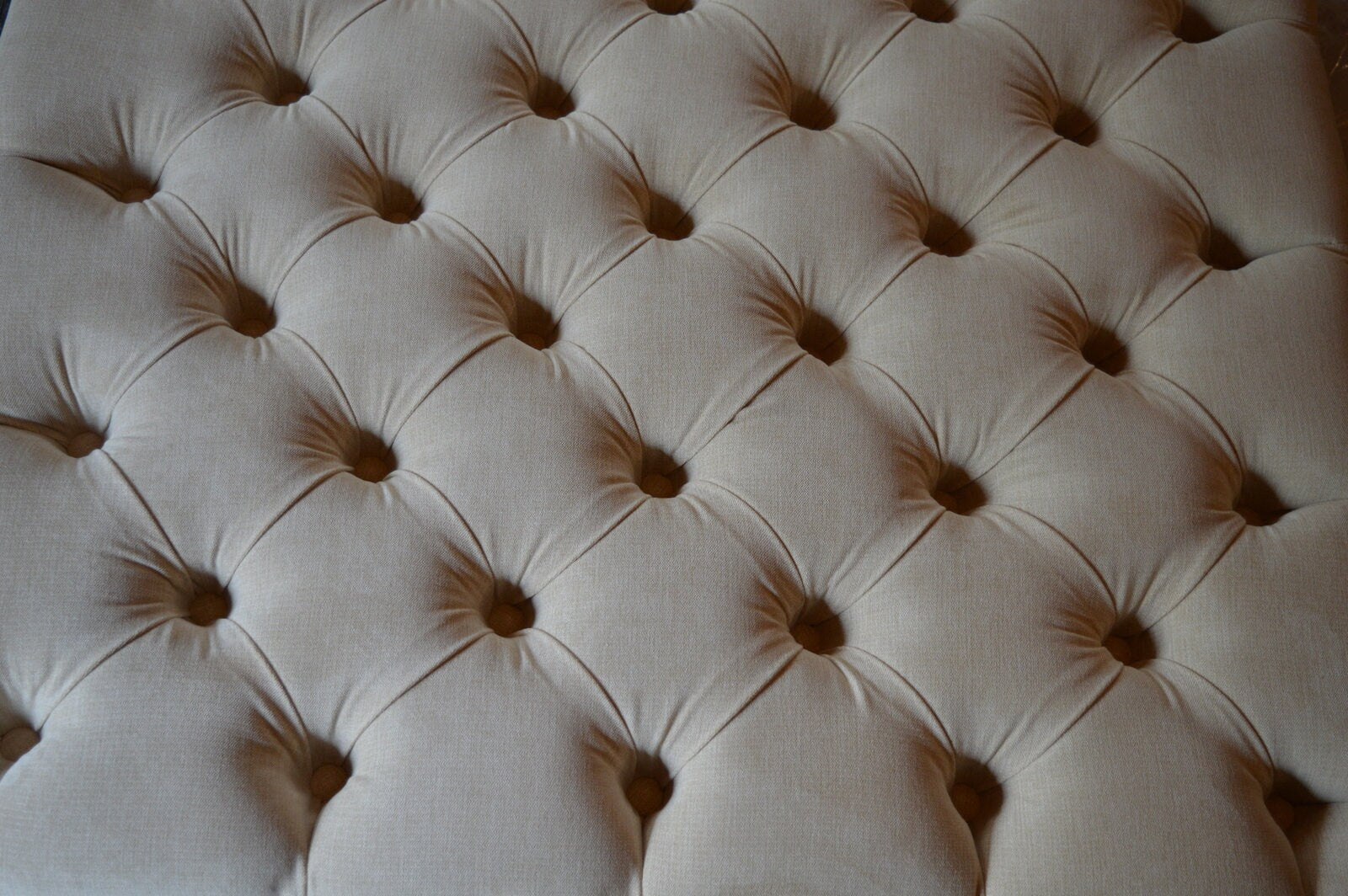 Square Chesterfield Style Deep Buttoned Footstool in Casino Beige  Fabric With Turned Hard Wood Legs