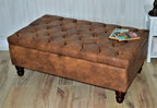 Handmade Premium Faux Leather Tan Chesterfield Footstool – Ottoman/Coffee Table/Footrest with Storage - Easy Clean