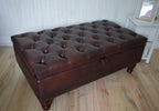 Chesterfield Deep Buttoned  Footstool With Storage in Premium Dark Brown Faux Leather