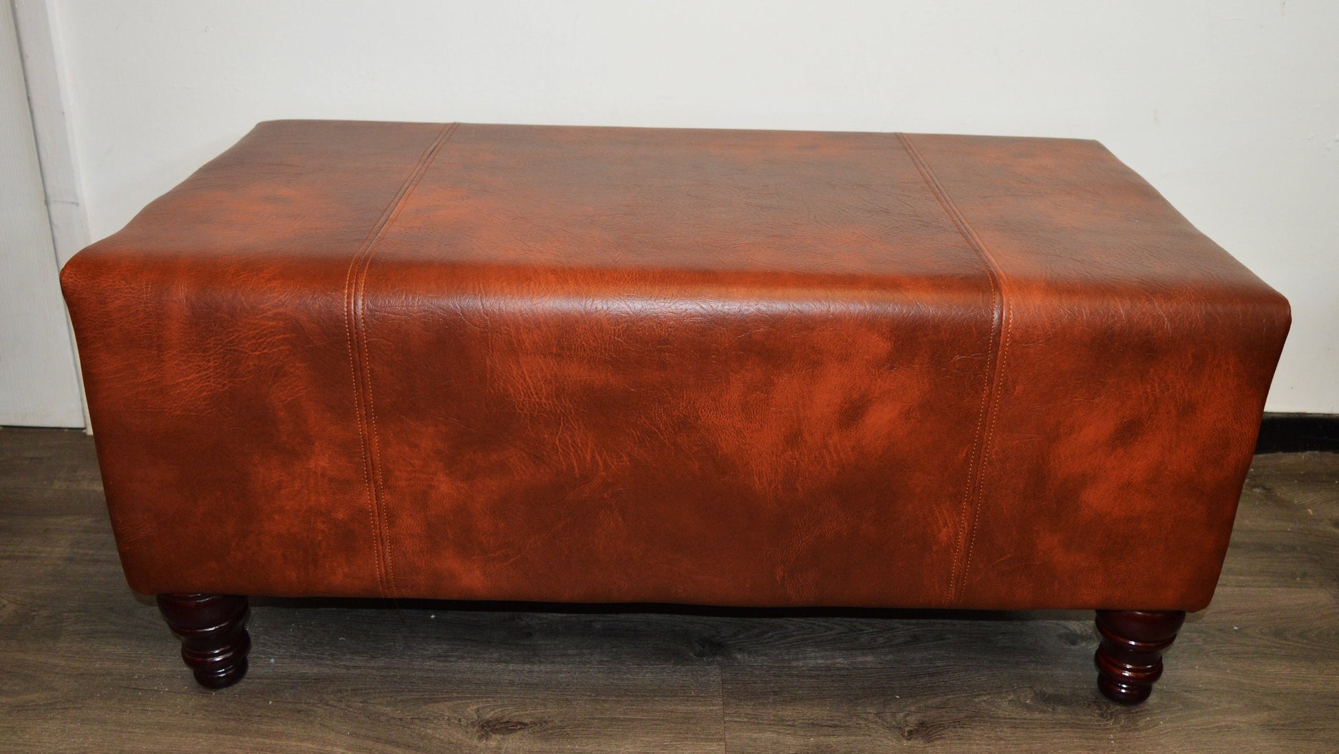 Bench Seating footstool 2str size upholstered in a Premium Chestnut Faux Leather