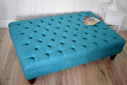 Chesterfield Extra Large Deep Buttoned Footstool in Rachael Teal With Turned Hardwood Legs