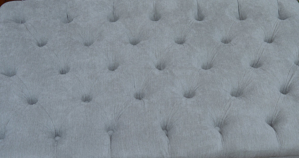 Chesterfield Deep Buttoned Footstool in Casino Crush Silver With Turned Wood Legs