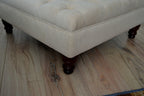 Chesterfield Extra Large Deep Buttoned Footstool in Casino Biege Fabric With Turned Hardwood Legs