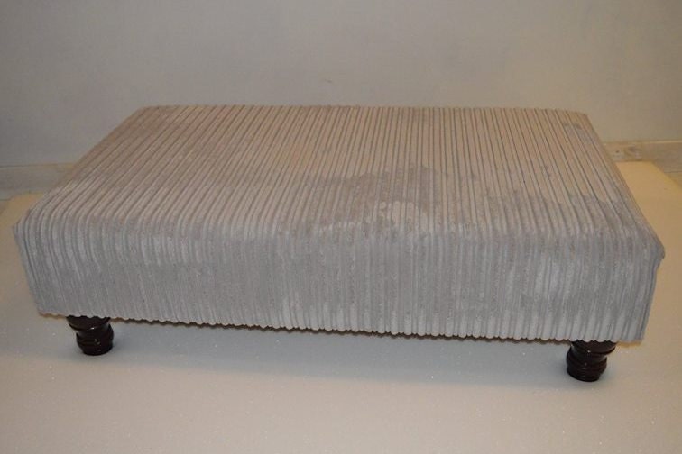 Handmade Jumbo Cord Silver Footstool – Ottoman – Coffee Table – Footrest – Turned Hardwood Legs