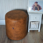 Circular round Drum footstool upholstered in Premium Tan Faux Leather