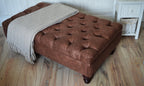 Handmade Antique Brown Faux Suede  Chesterfield Footstool – Ottoman – Coffee Table – Footrest – Mahogany Turned Hardwood Legs