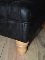 Handmade Antique Black Faux Suede  Chesterfield Footstool  Coffee Table – Footrest – Oak Turned Hardwood Legs