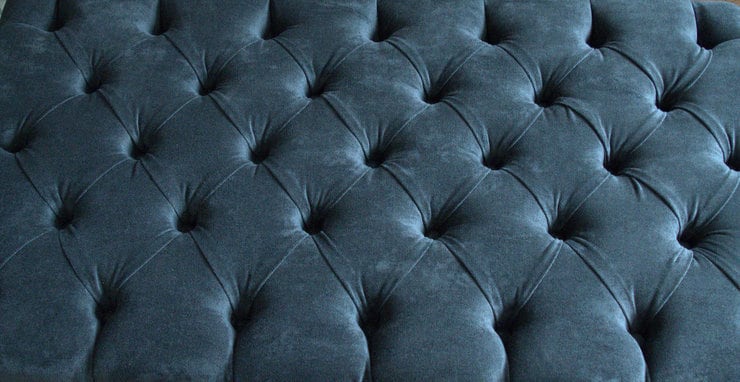Chesterfield Deep Buttoned Footstool in  Crush Charcoal Fabric With Turned Wood Legs