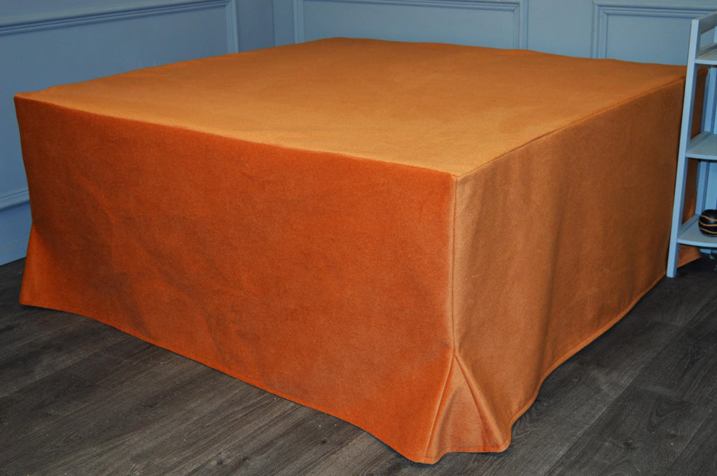 Extra Large Flat Top Removable Cover Footstool  in a Burnt Orange Velvet Fabric