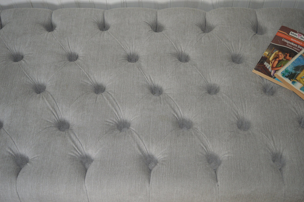 Seating Style Chesterfield Deep Buttoned Footstool in Casino  Silver With Hairpin Legs