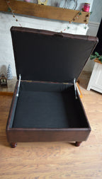 Extra Large Storage Square Chesterfield Deep Buttoned Footstool in Premium Dark Brown Faux Leather