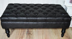 Handmade Antique Black Faux Suede  Chesterfield Footstool  Coffee Table – Footrest – Black Hand Painted Turned Hardwood Legs