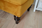 Stylish Flat Top Footstool  With Piping Trim in Premium Turmeric Velvet Fabric With Turned Mahogany Hardwood  Legs