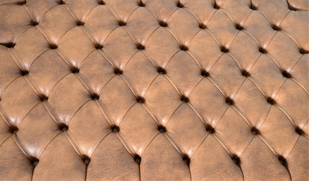 Chesterfield Extra Large Deep Buttoned Footstool in Premium Tan Faux Leather With Oak Turned Hardwood Legs