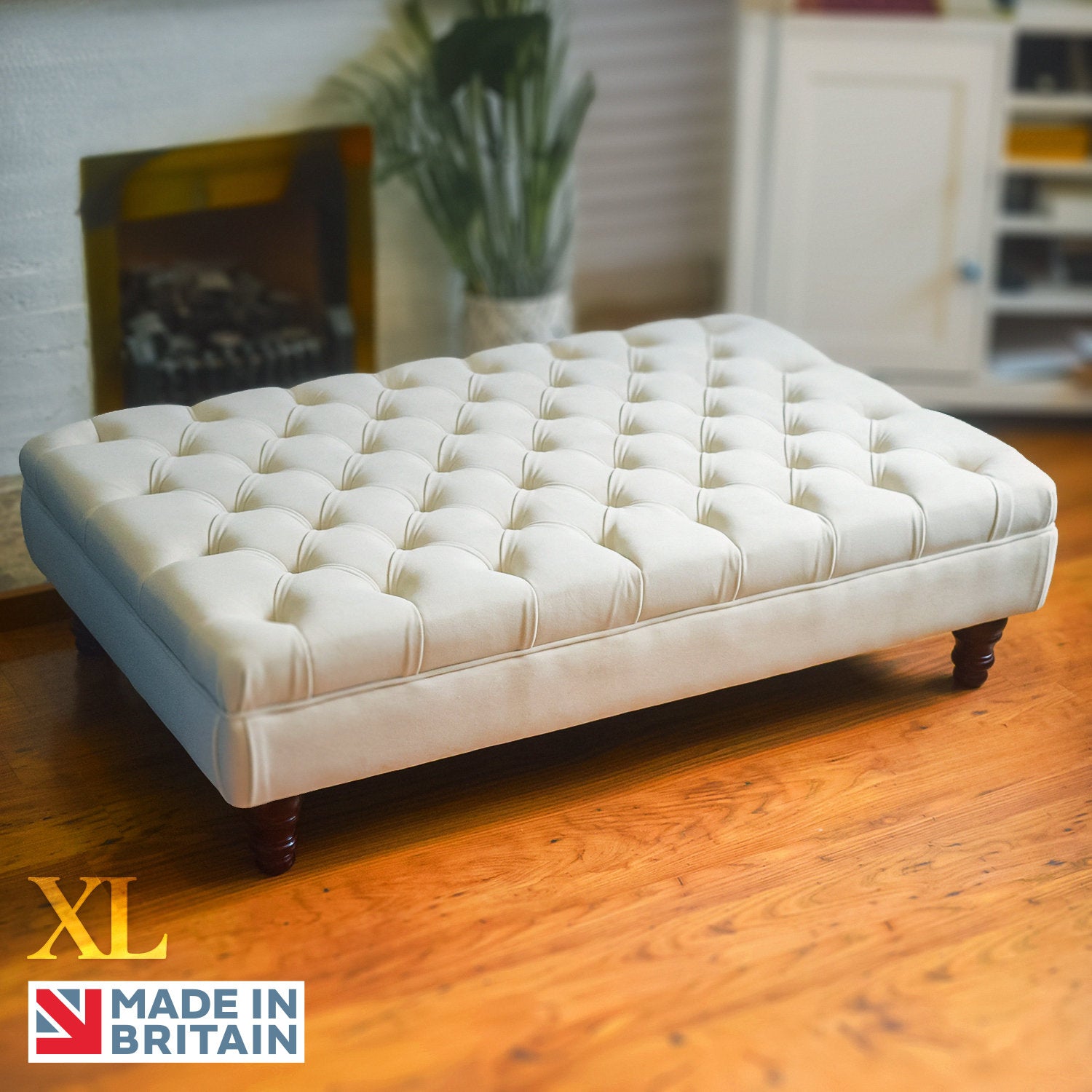 Handmade Velvet Chesterfield Footstool – Multifunctional Ottoman/Coffee Table/Footrest – Wipe Clean – Extra Large