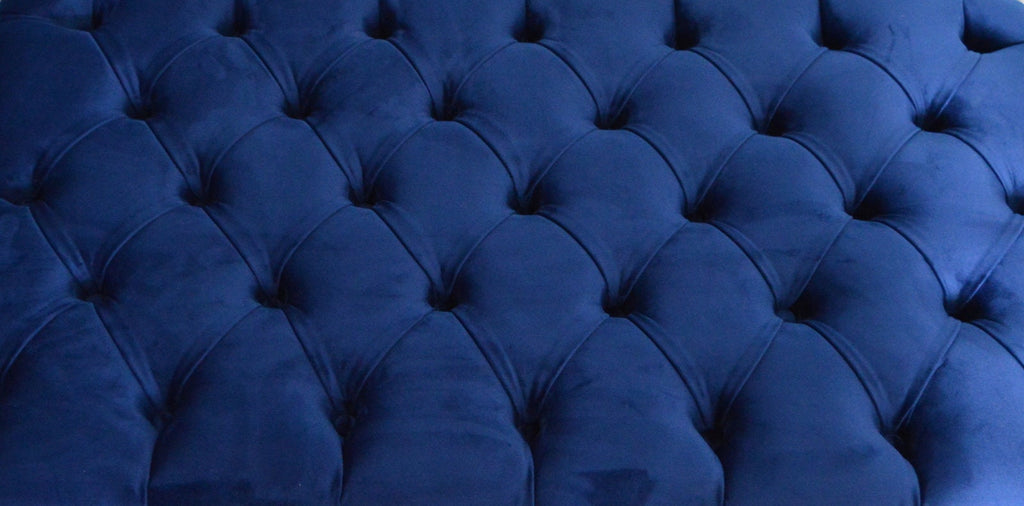 Chesterfield Deep Buttoned Footstool in Royal Blue Velvet With Mahogany Turned Hard Wood Legs