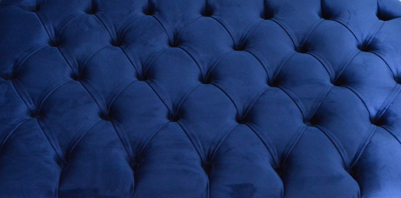 Chesterfield Deep Buttoned Footstool in Royal Blue Velvet With Mahogany Turned Hard Wood Legs