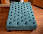 Chesterfield Extra Large Deep Buttoned Footstool in Premium Casino Teal Fabric With Turned Hardwood Legs