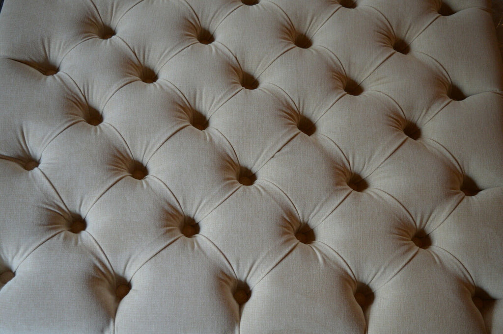 Chesterfield Extra Large Deep Buttoned Footstool in Casino Biege Fabric With Turned Hardwood Legs