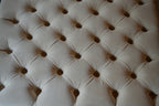 Chesterfield Extra Large Deep Buttoned Footstool in Casino Biege Fabric With Turned Hardwood Legs