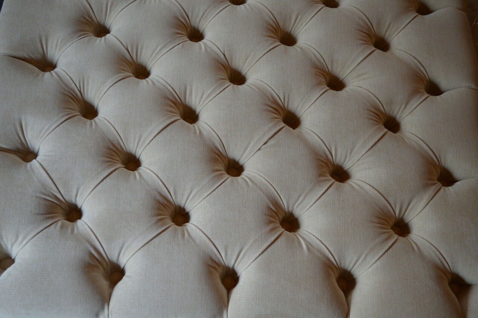 Chesterfield Extra Large Deep Buttoned Footstool in Casino Biege Fabric With Turned Hardwood Legs