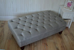 Chesterfield Deep Buttoned Footstool in a Plush Silver Velvet With Mahogany Turned Hard Wood Legs