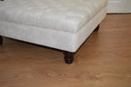 Hand Made Square Design Chesterfield  Deep Buttoned Footstool in Casino Crush Ivory  Colour  Fabric With Turned Hard Wood Legs