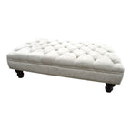 Chesterfield Style Deep Buttoned Footstool in Casino Crush Angora With Mahogany Legs