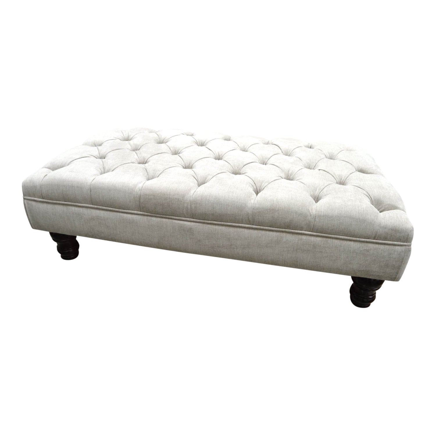 Chesterfield Style Deep Buttoned Footstool in Casino Crush Angora With Mahogany Legs