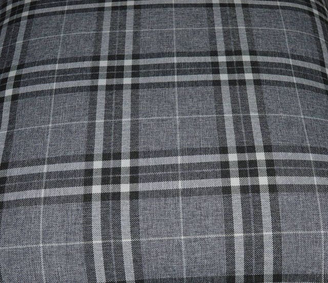 Fixed Soft Cushion Top Square Design Footstool in Gey Tarton Check  With Turned Hard Wood Feet