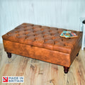 Handmade Premium Faux Leather Tan Chesterfield Footstool – Ottoman/Coffee Table/Footrest with Storage - Easy Clean