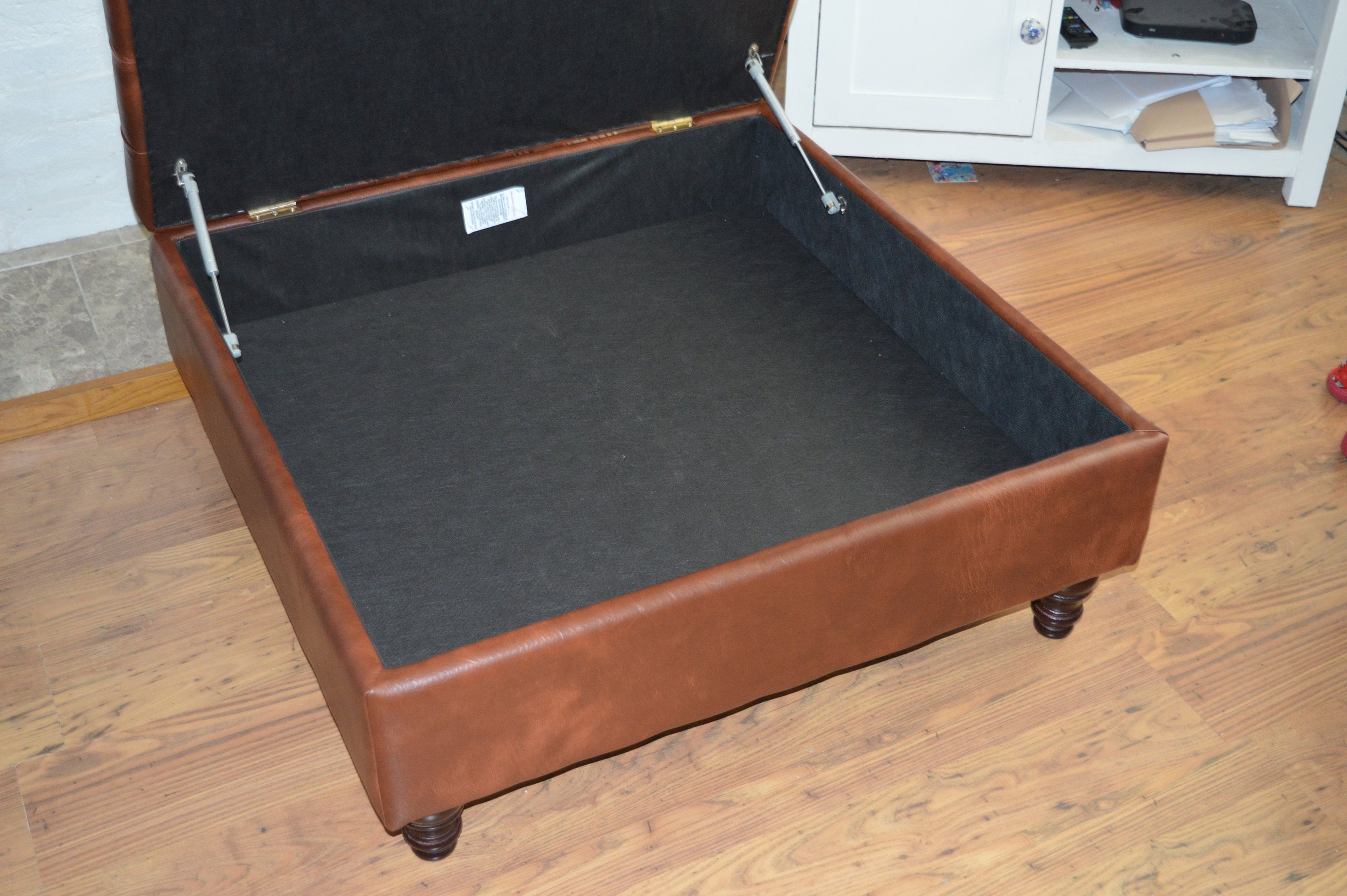 Extra Large Storage Square Chesterfield Deep Buttoned Footstool in Premium Chestnut Faux Leather