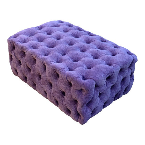 Deep Buttoned All Over Large Footstool Upholstered In Casino Crush Plum Fabric